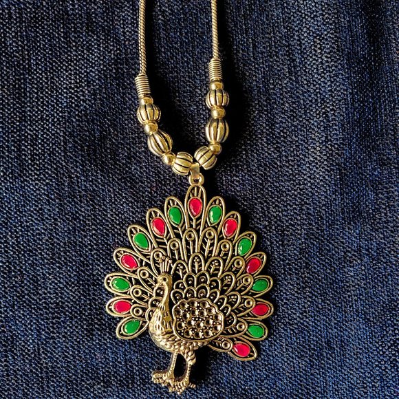 Silver Peacock pendent with Ruby and Emerald imitation jewelry